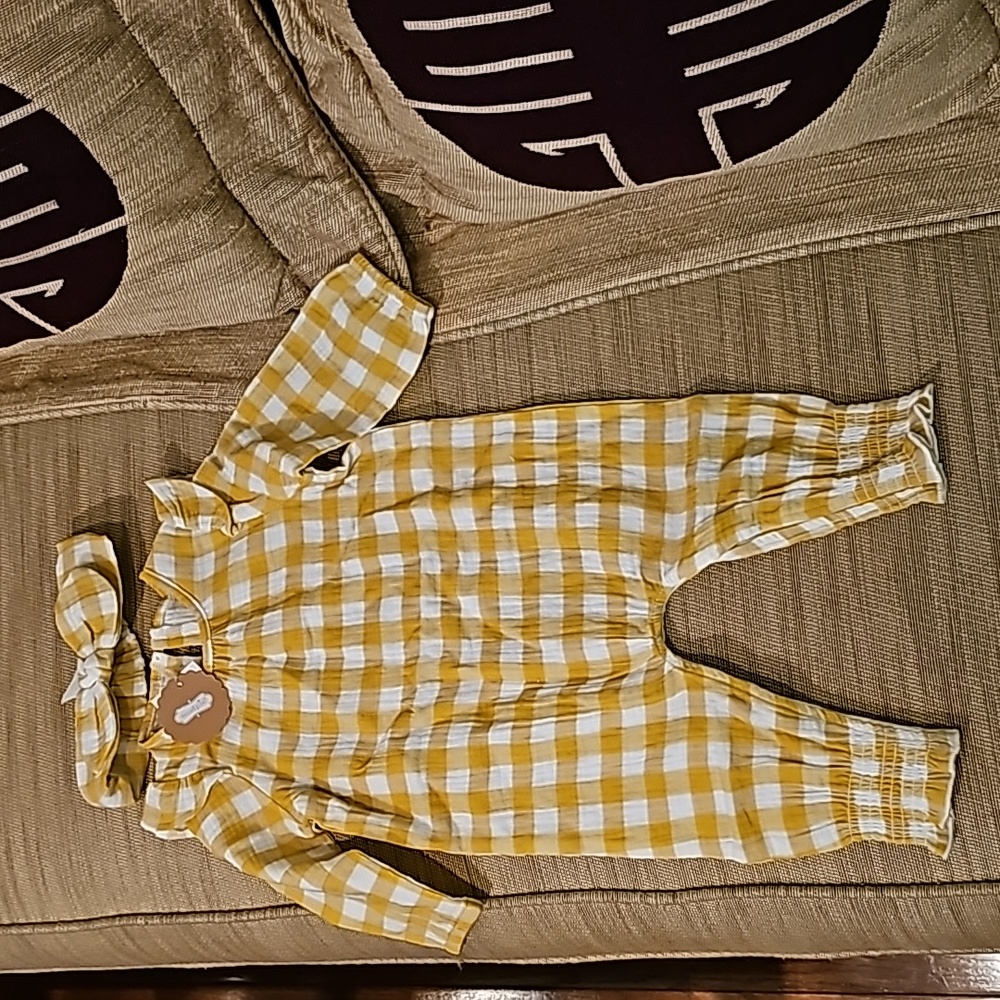 NWT Mudpie Mustard Gingham One Piece 6-9m!!
